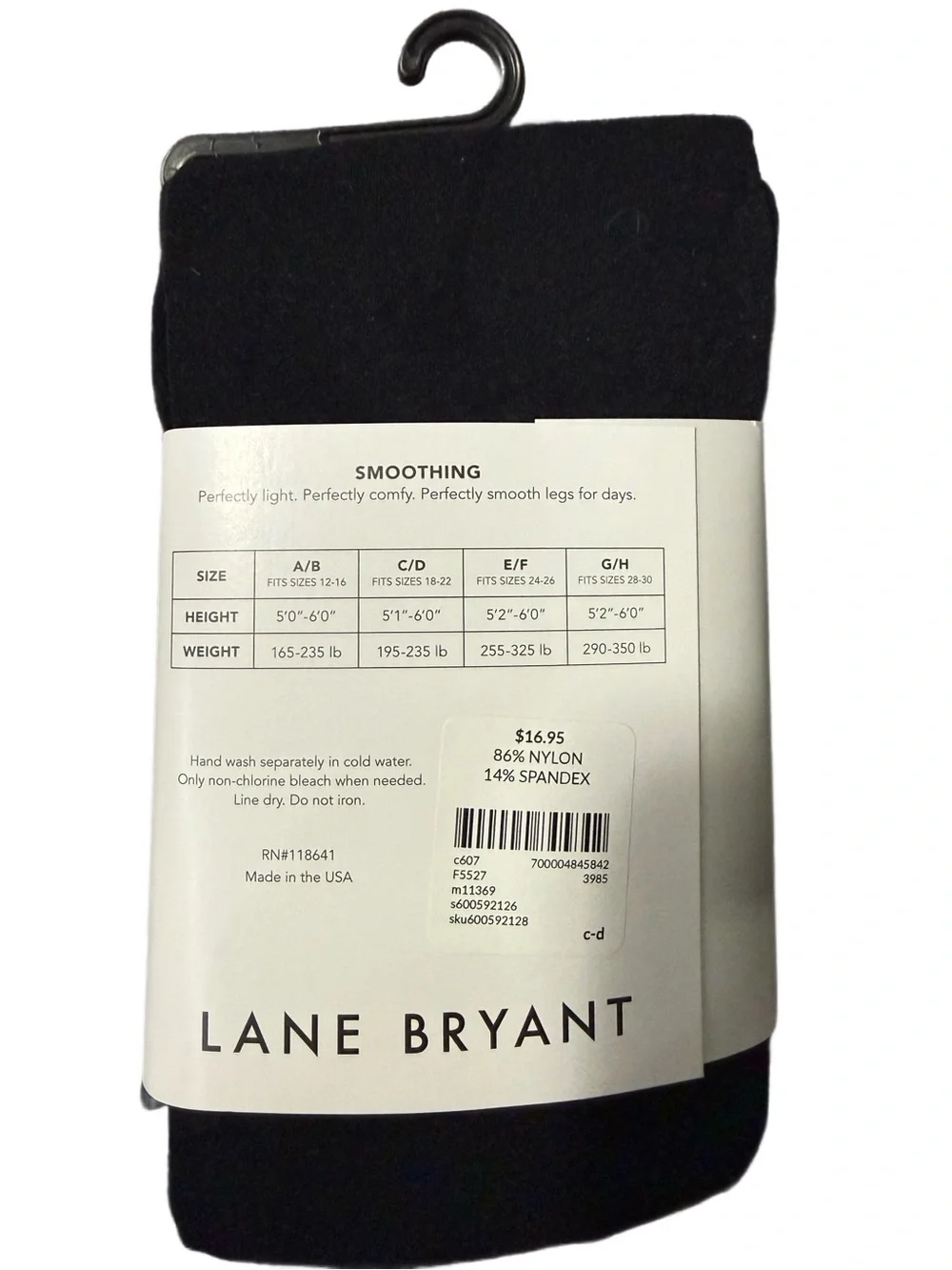 NWT Lane Bryant Control Top Smoothing Tights, Size C/D, Black